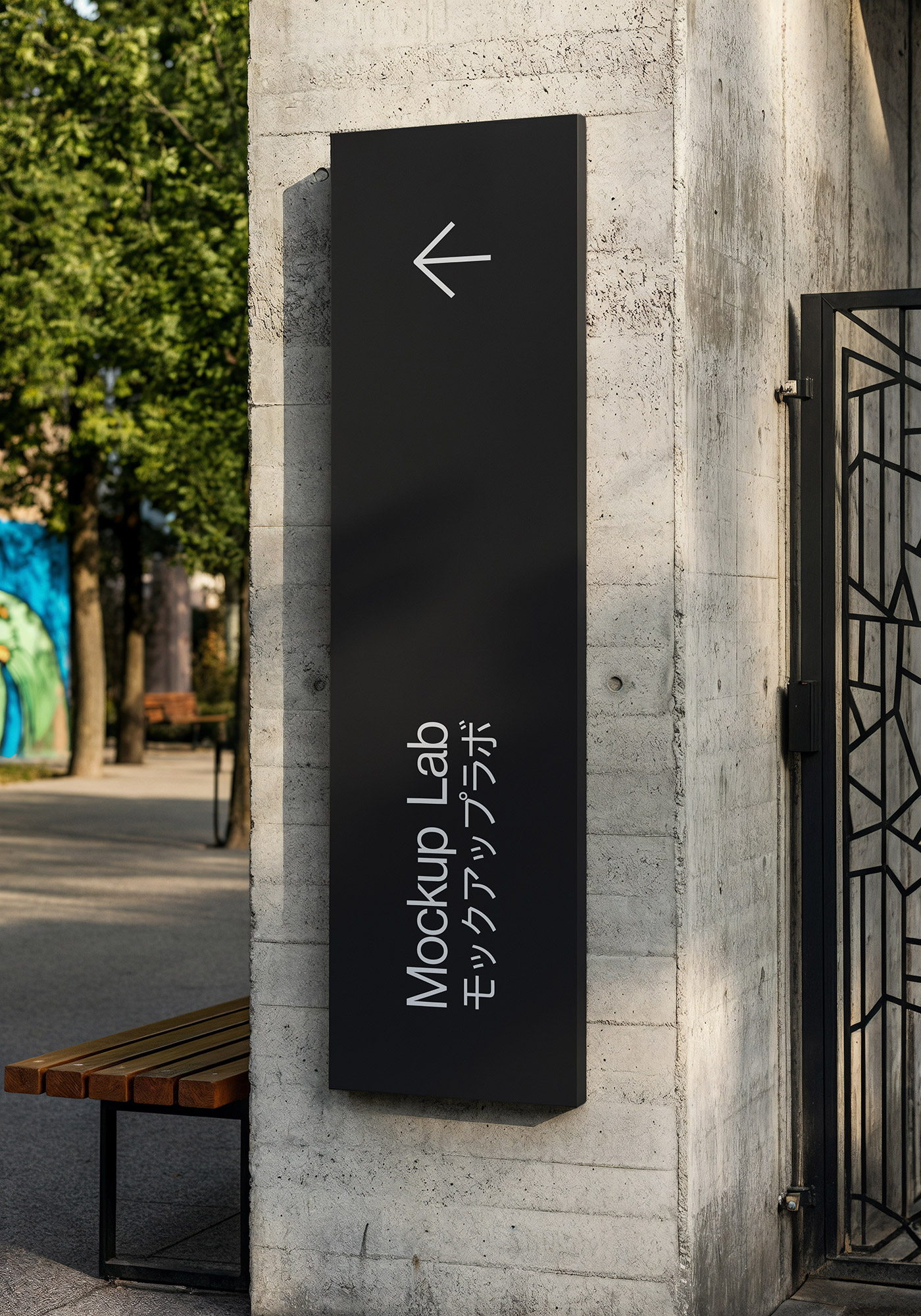 A close-up view of the signage mockup, showcasing a brand logo on a building corner.